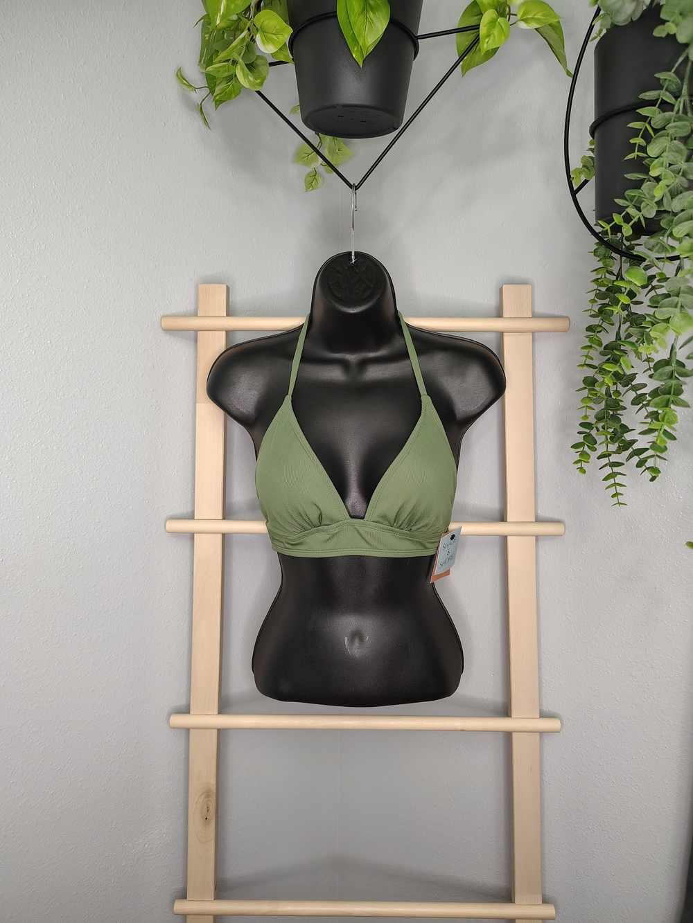 Shade & Shore NWT Olive Green Triangle Halter Bikini Top